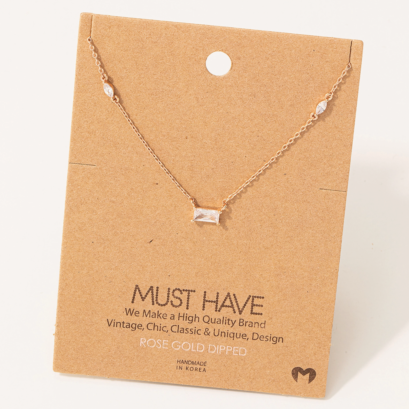 Dainty Rectangle Crystal Pendant Necklace