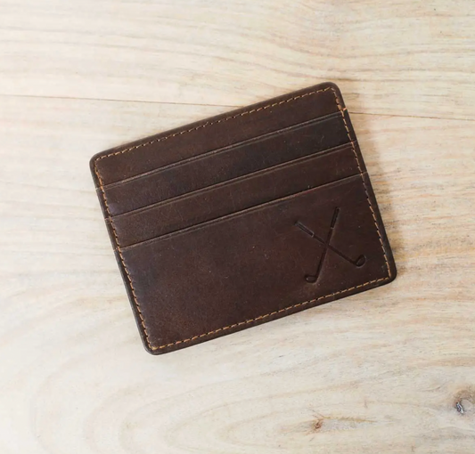 Golf Leather Embossed Slim Wallet Dark Brown