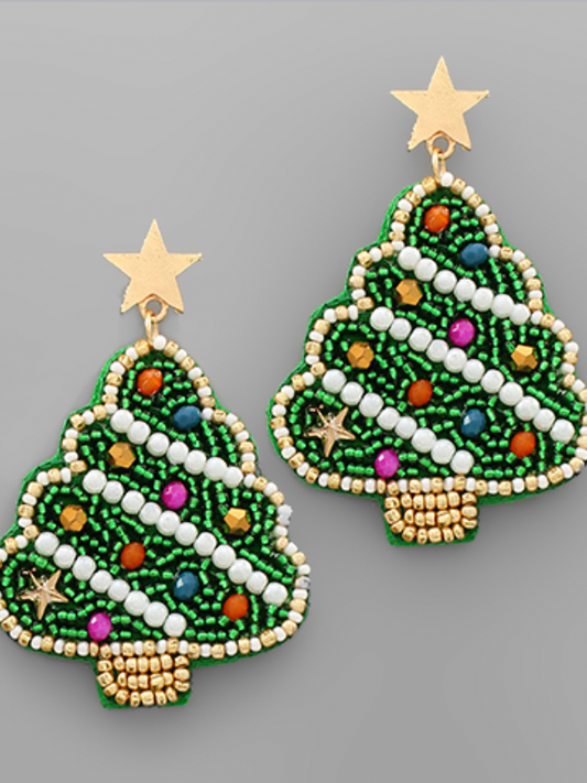 Merry Tree Earrings- Green