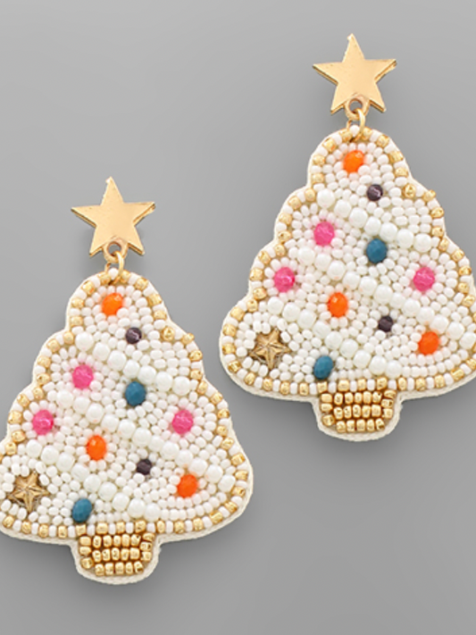 Merry Tree Earrings- White