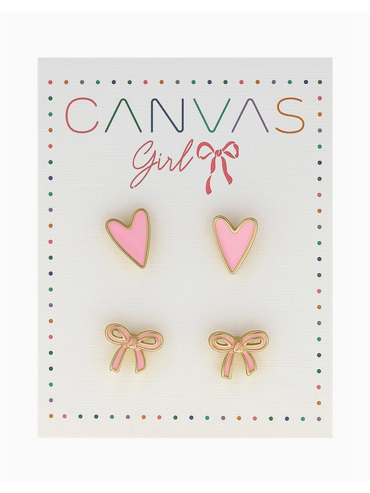 Canvas | Kids Bow & Heart Studs