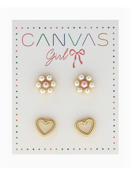 Canvas | Kids Flower & Heart Studs