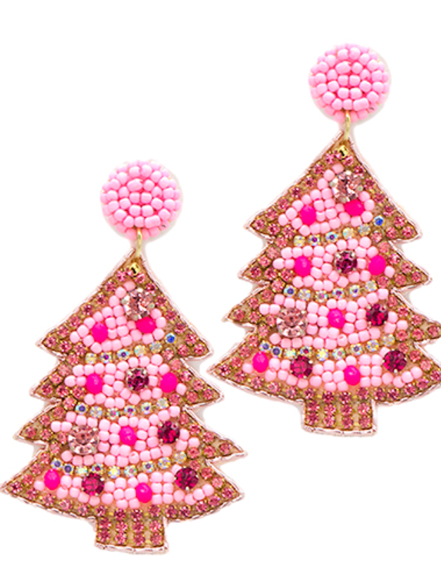 Pink Christmas Earrings