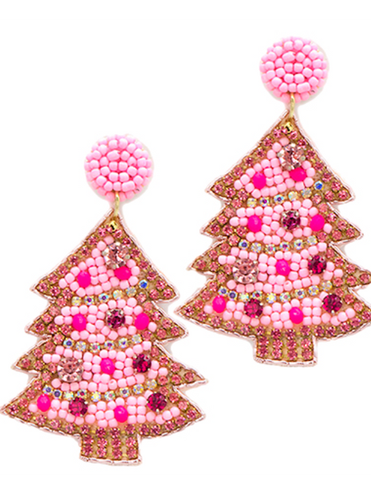 Pink Christmas Earrings